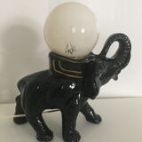 Black ceramic elephant lamp and white opaline ball 1970