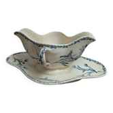 Antique sauce boat in Lunéville ironstone – Marguerite model – Blue decoration