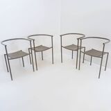 Set of 4 gray metal chairs in the style of Starck's "Von Vogelsans" model