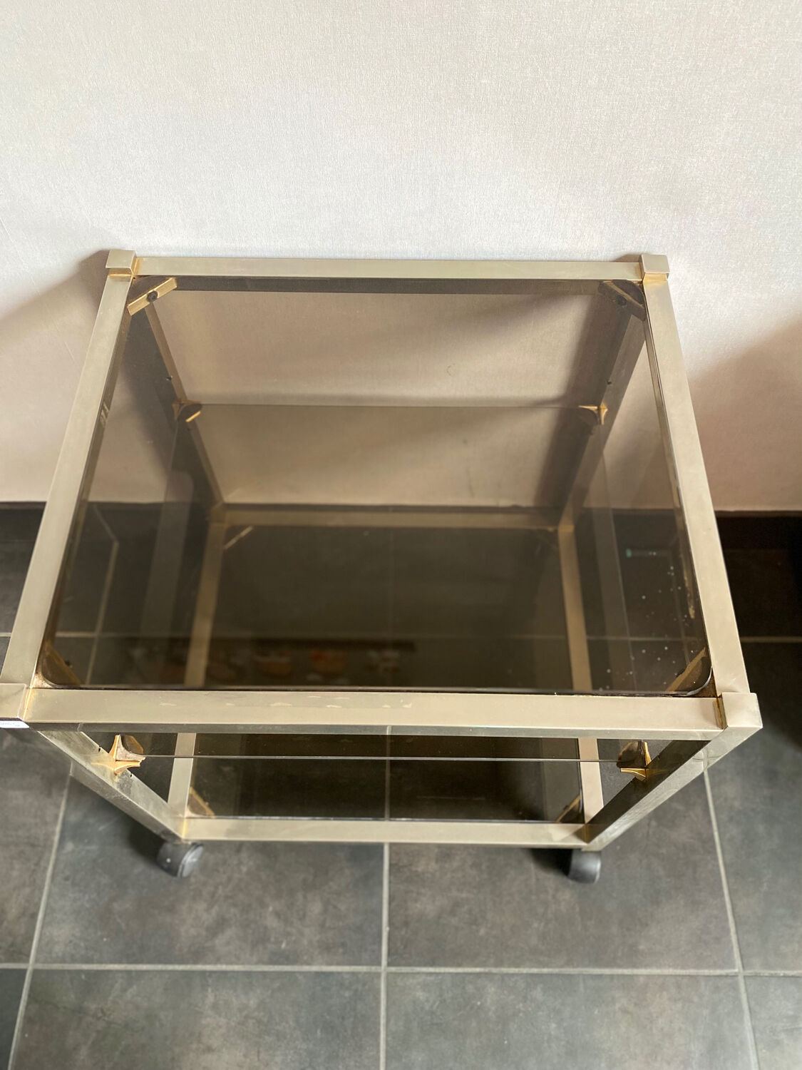 Vintage sofa end smoked glass and gold gold gold Belgo chrome