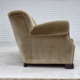 1960s, Danish 3-seater sofa, green furniture velour, oak wood legs.