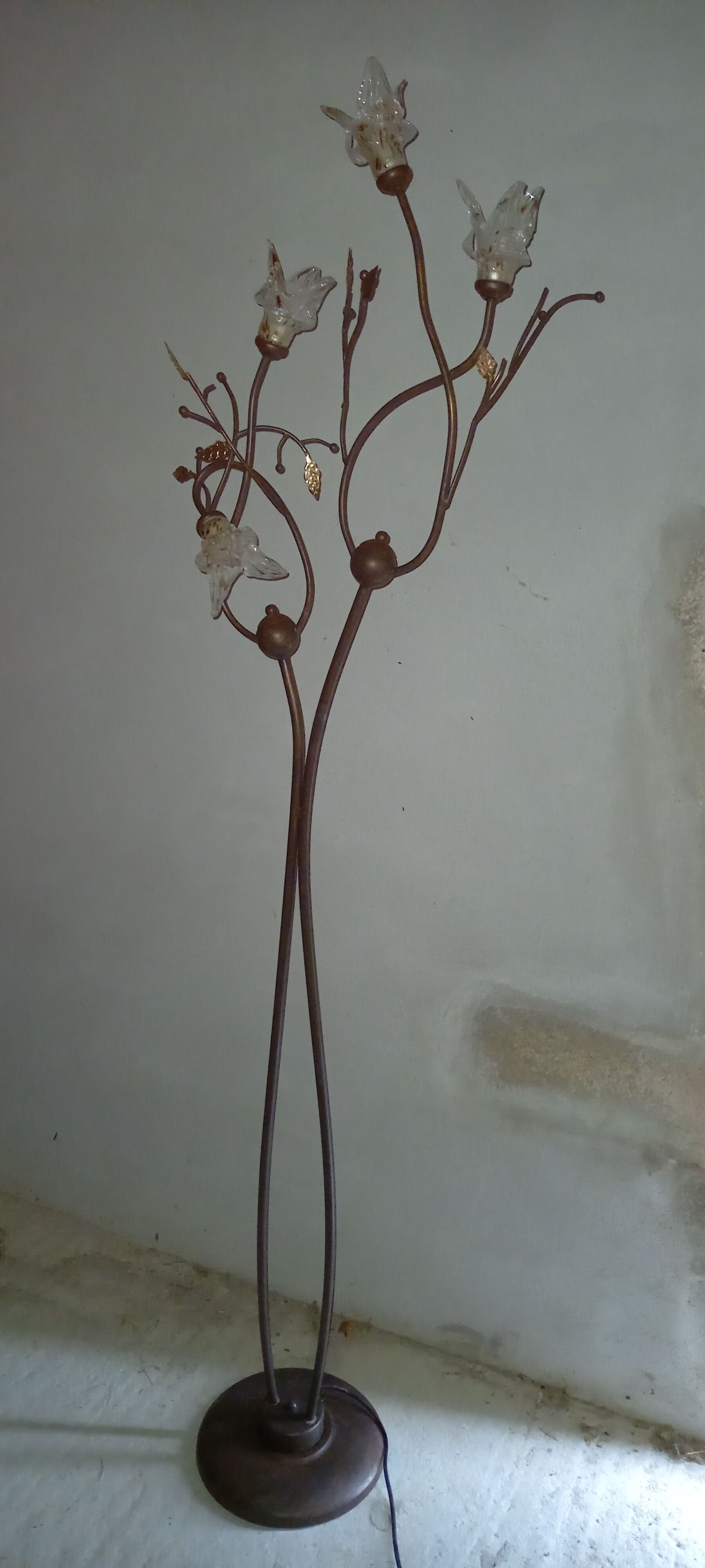 Wrought iron floor lamp and glass paste lampshade