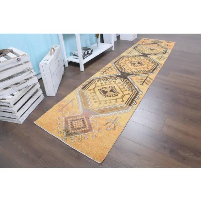 1970s Vintage Turkish Oushak Handmade Wool Runner 72x303