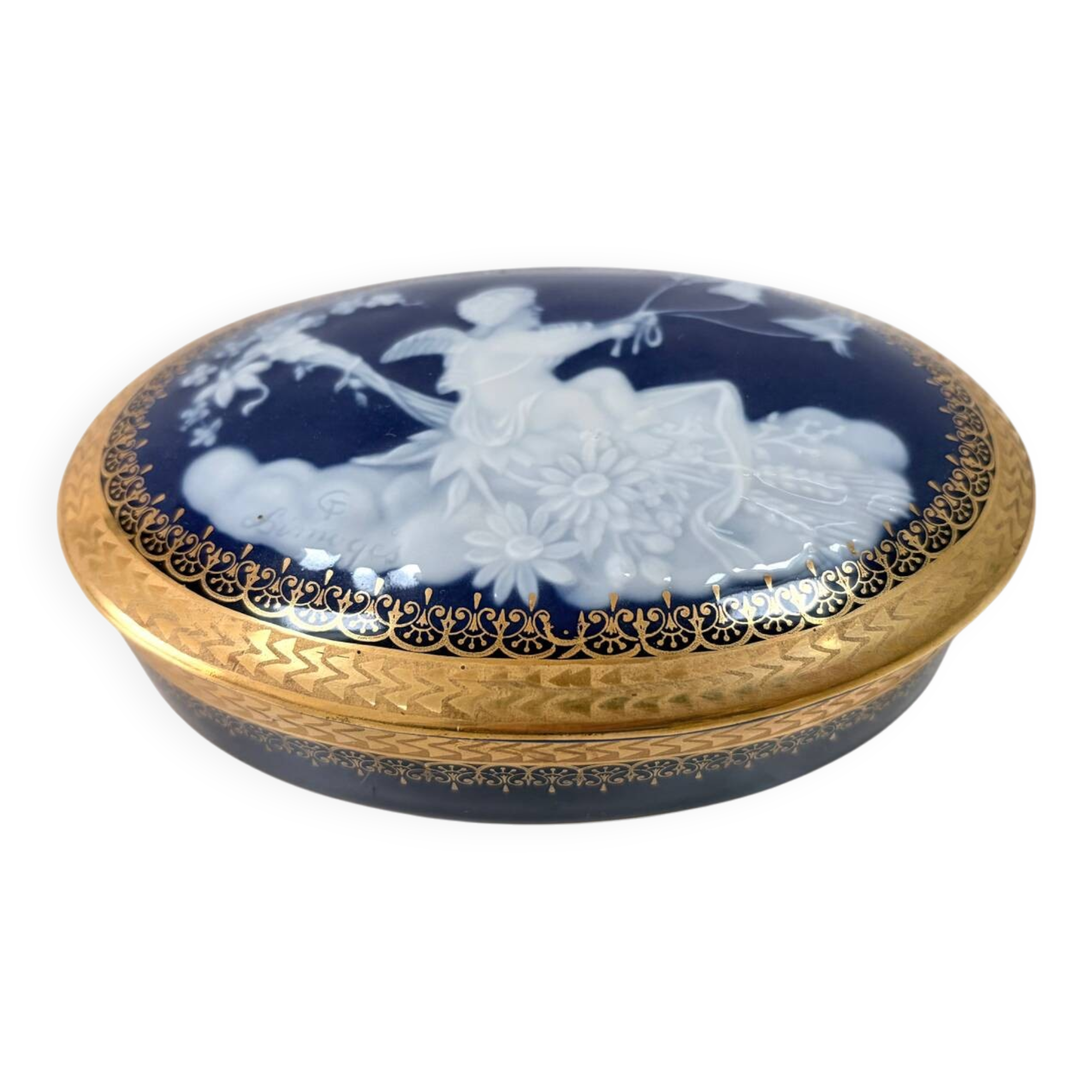 Limoges porcelain bonbonnière signed E. Chalais, 1950