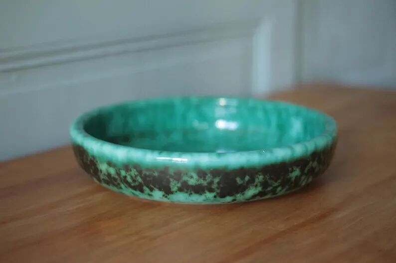 Ceramic dish Elchinger and sons, large round green dish, vintage catch-all, table art, interior decoration