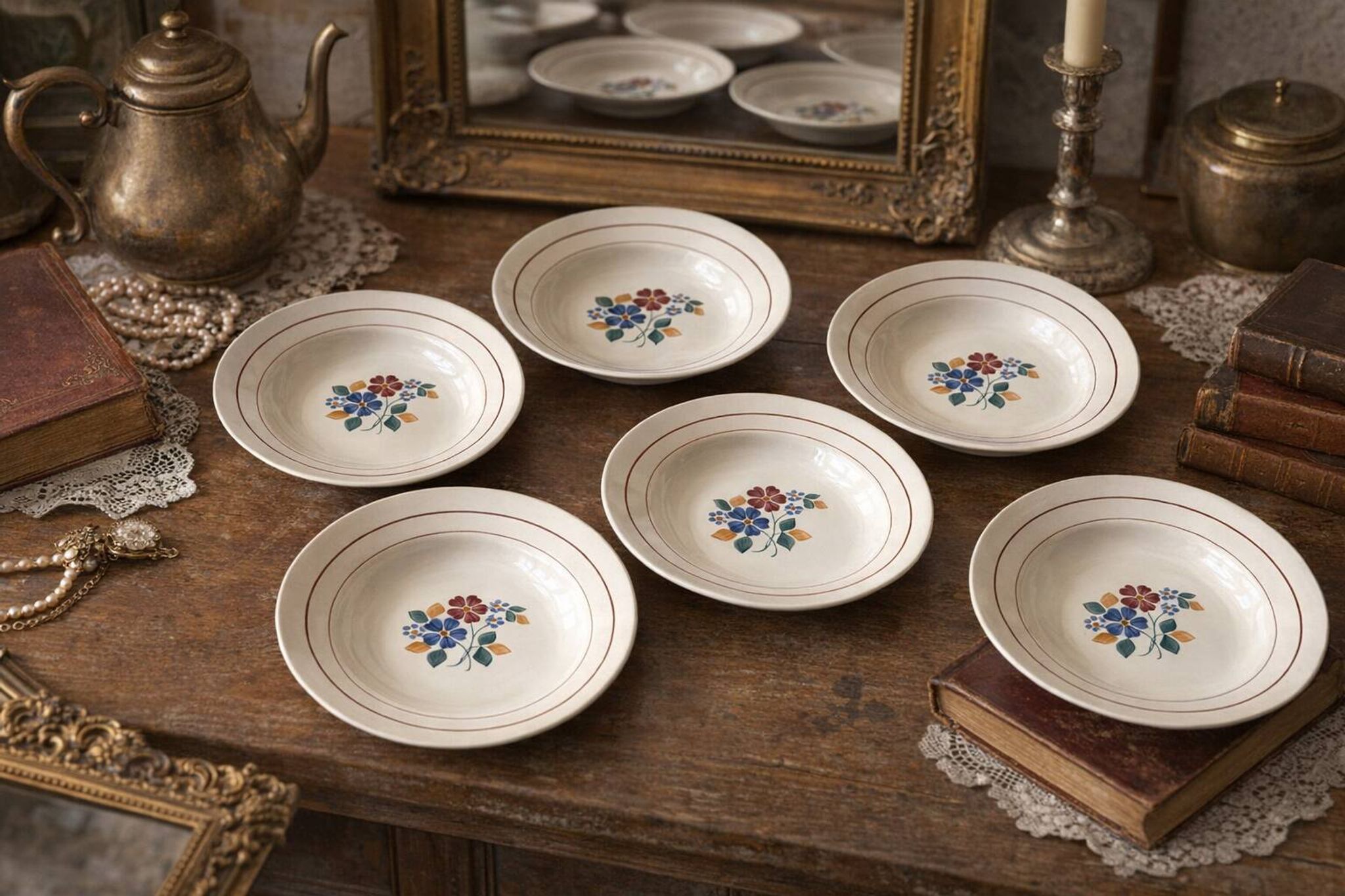 6 antique deep plates in earthenware from Saint-Amand (Nord)