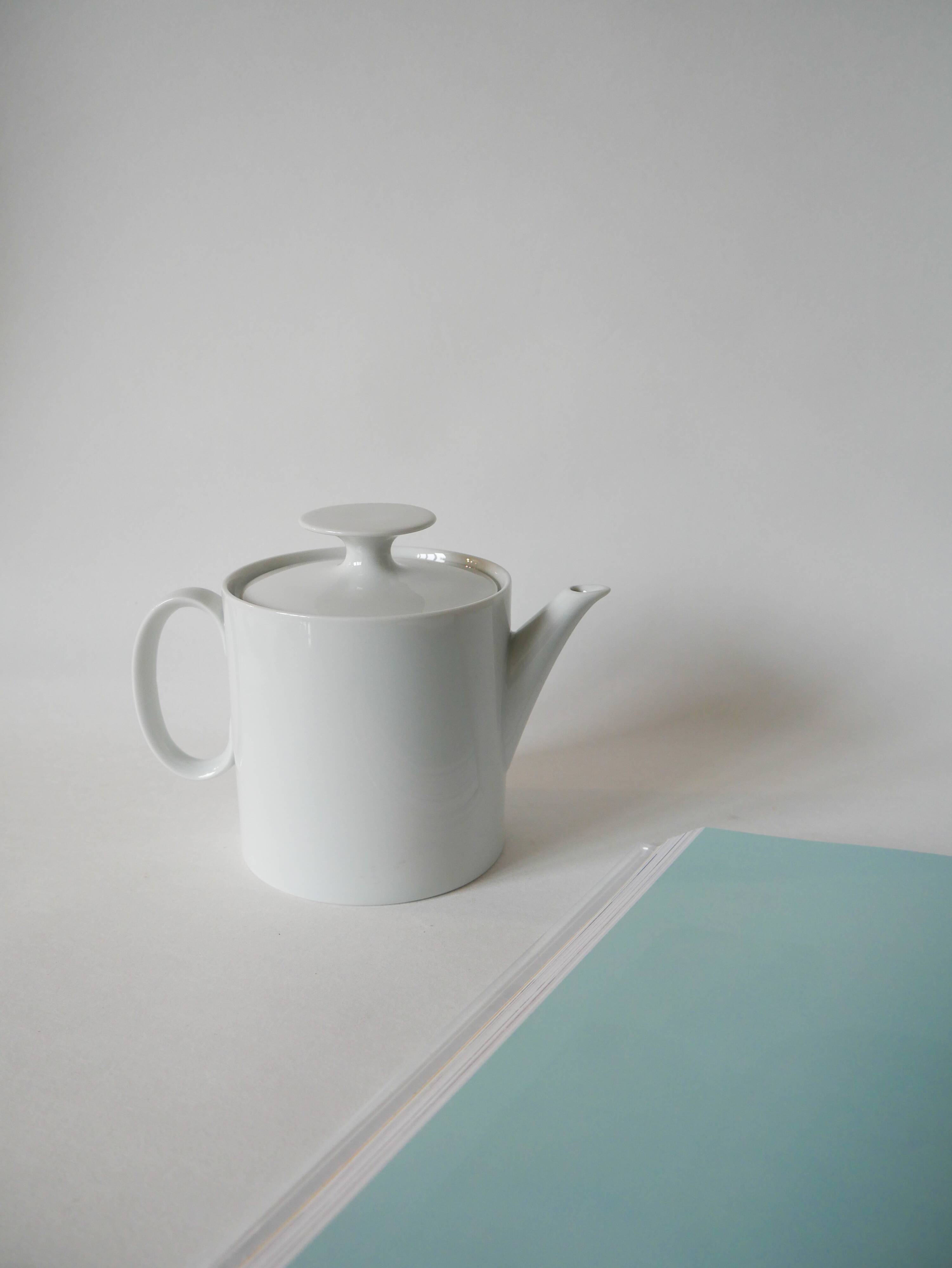 white ceramic teapot and sugar bowl Germany Thomas Design Modernist 1970