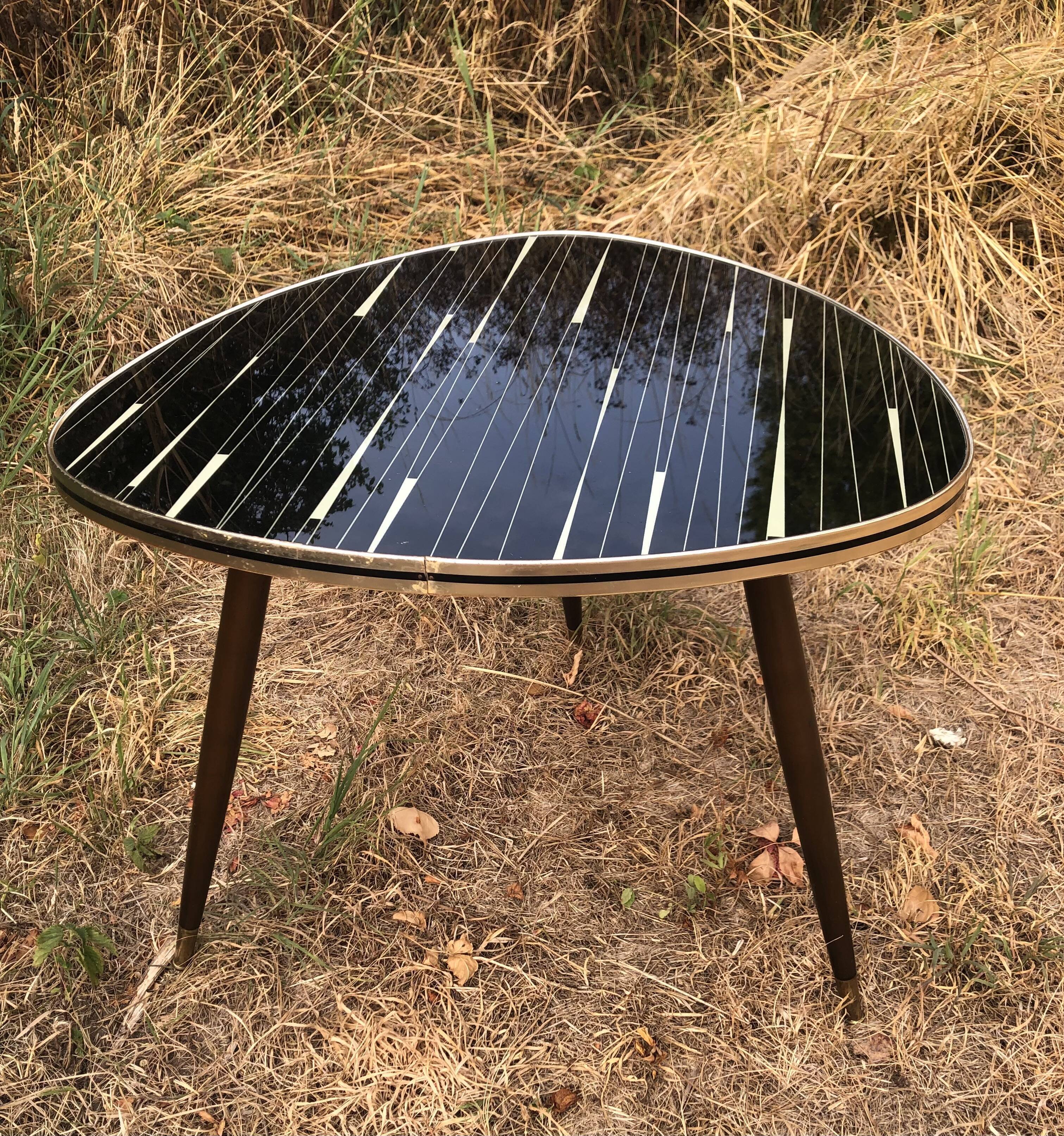 Vintage glass top tripod table 60s