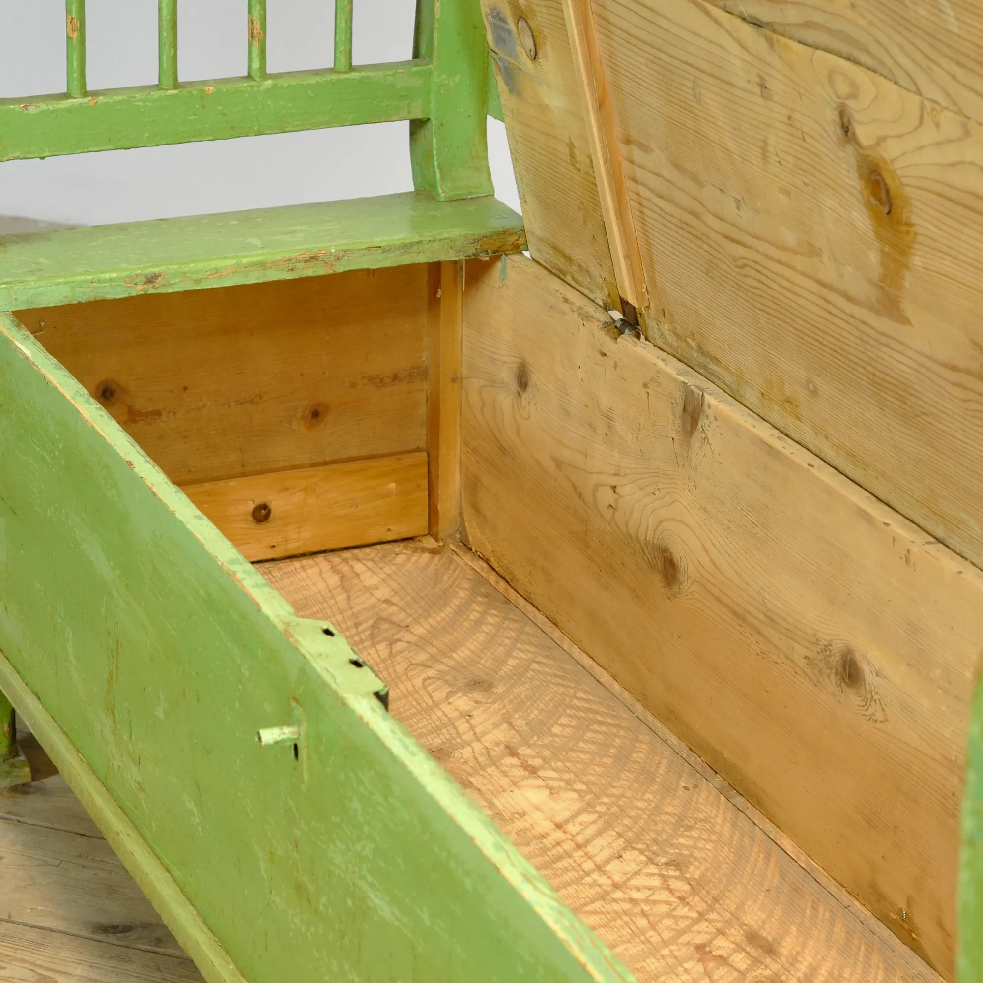 Antique pine bench with storage, 1900s