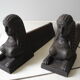 Pair of old chenets sphinx cast iron deco back from egypt