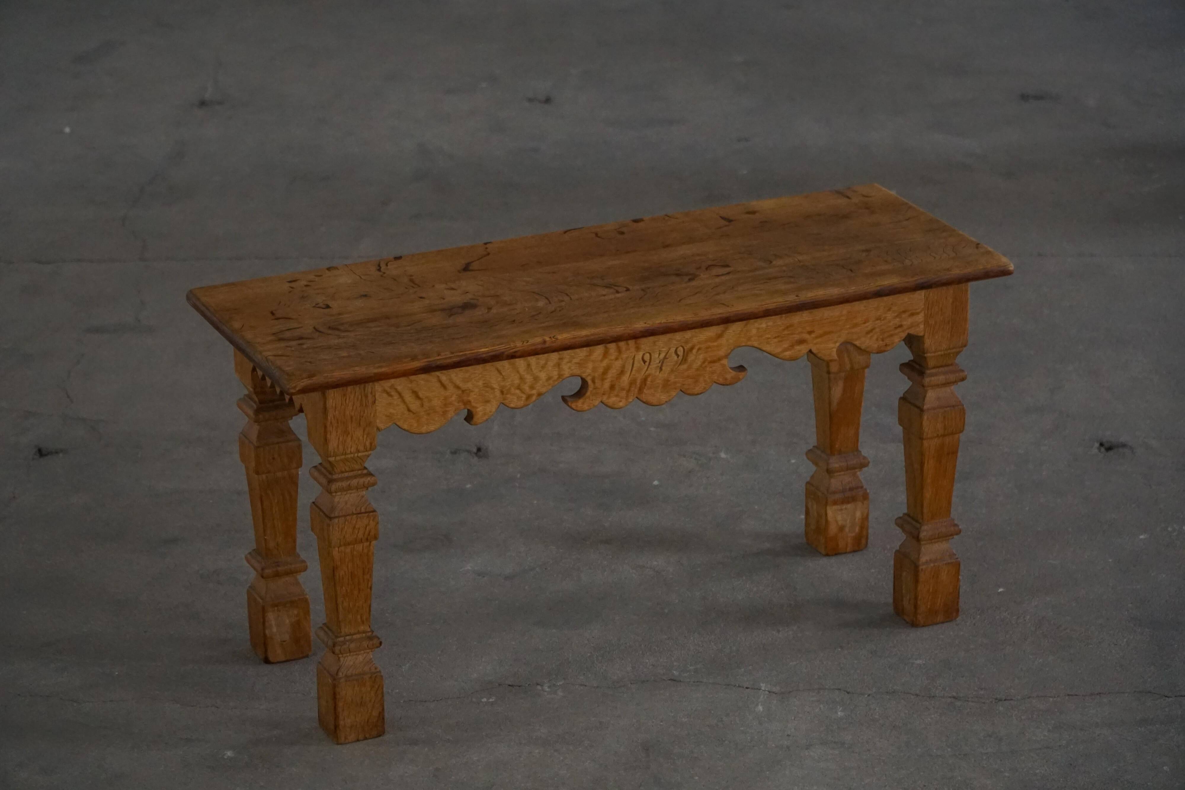 Table / Occasional Table in Carved Solid Oak from the Mid-Century by a Danish Cabinetmaker, 1979