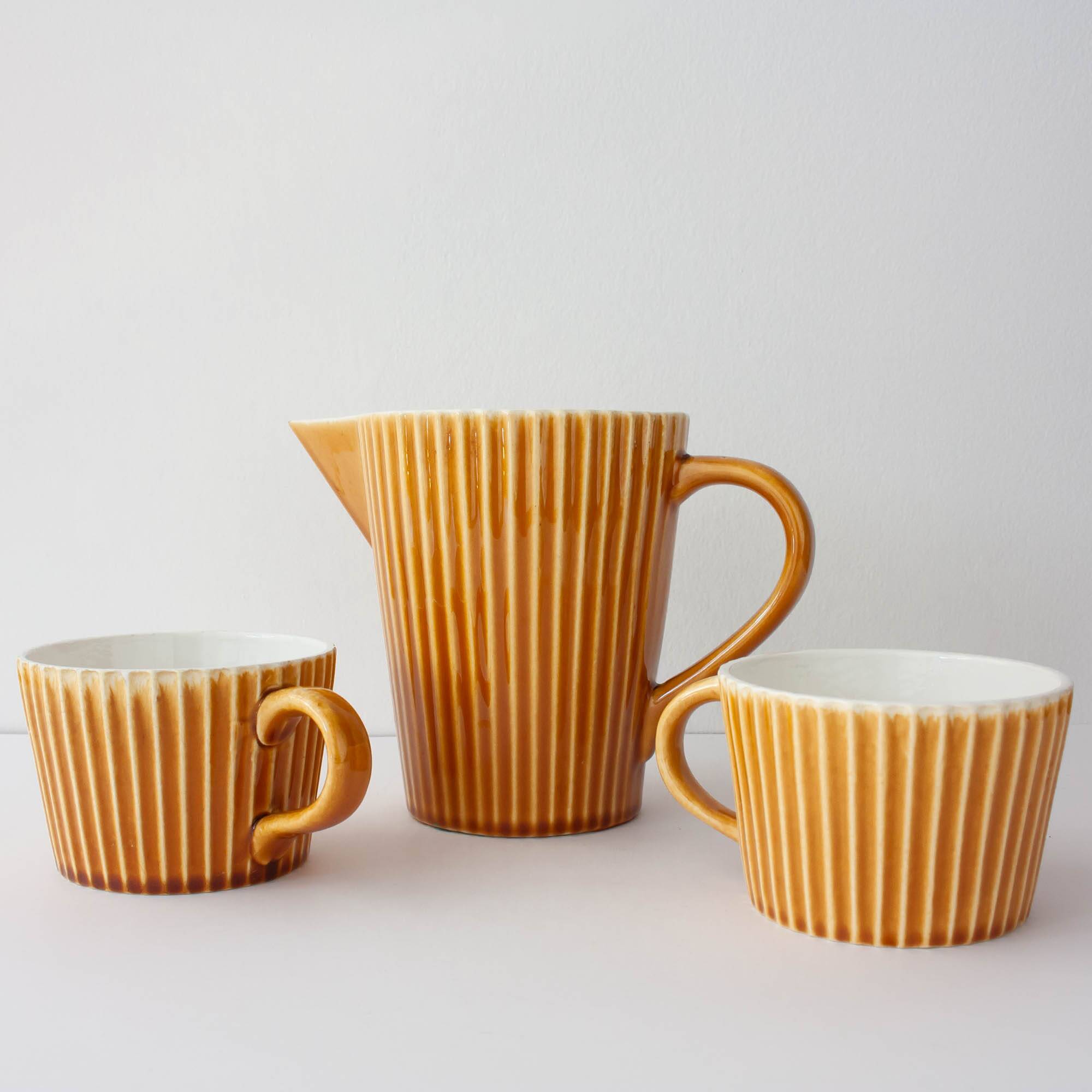 Set of Ceramic Tea Cups and Milk Jug by Secla, 1970's