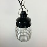 Industrial Bakelite Pendant Light with Ribbed Glass, 1970s