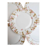 Lot de 6 assiettes vintage en porcelaine française – décor floral rose