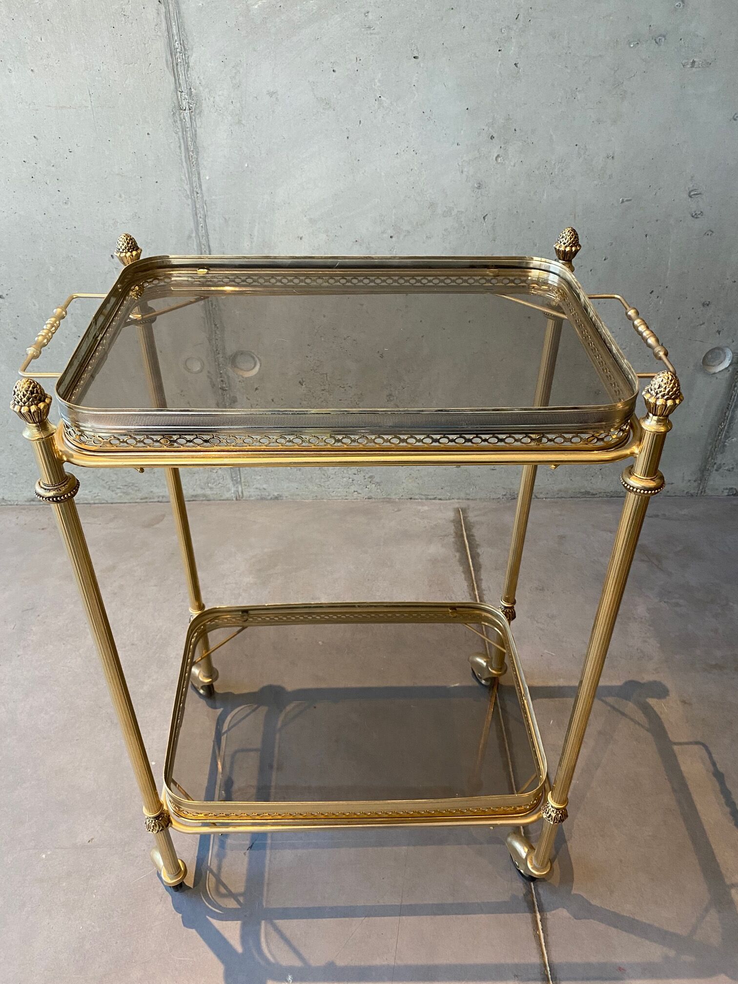 Gilded brass table and glass