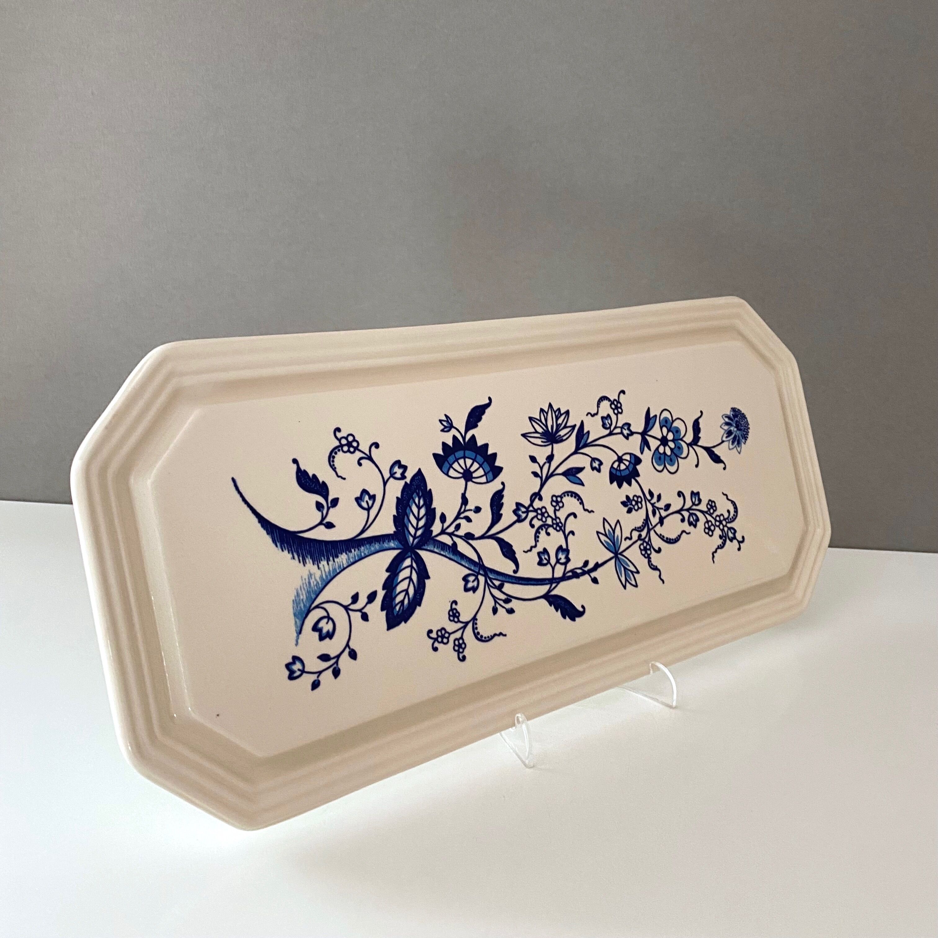 Vintage Cake Plate, Pie Plate, Serving Plate, Blue Beige, Ceramic Herbolzheim,