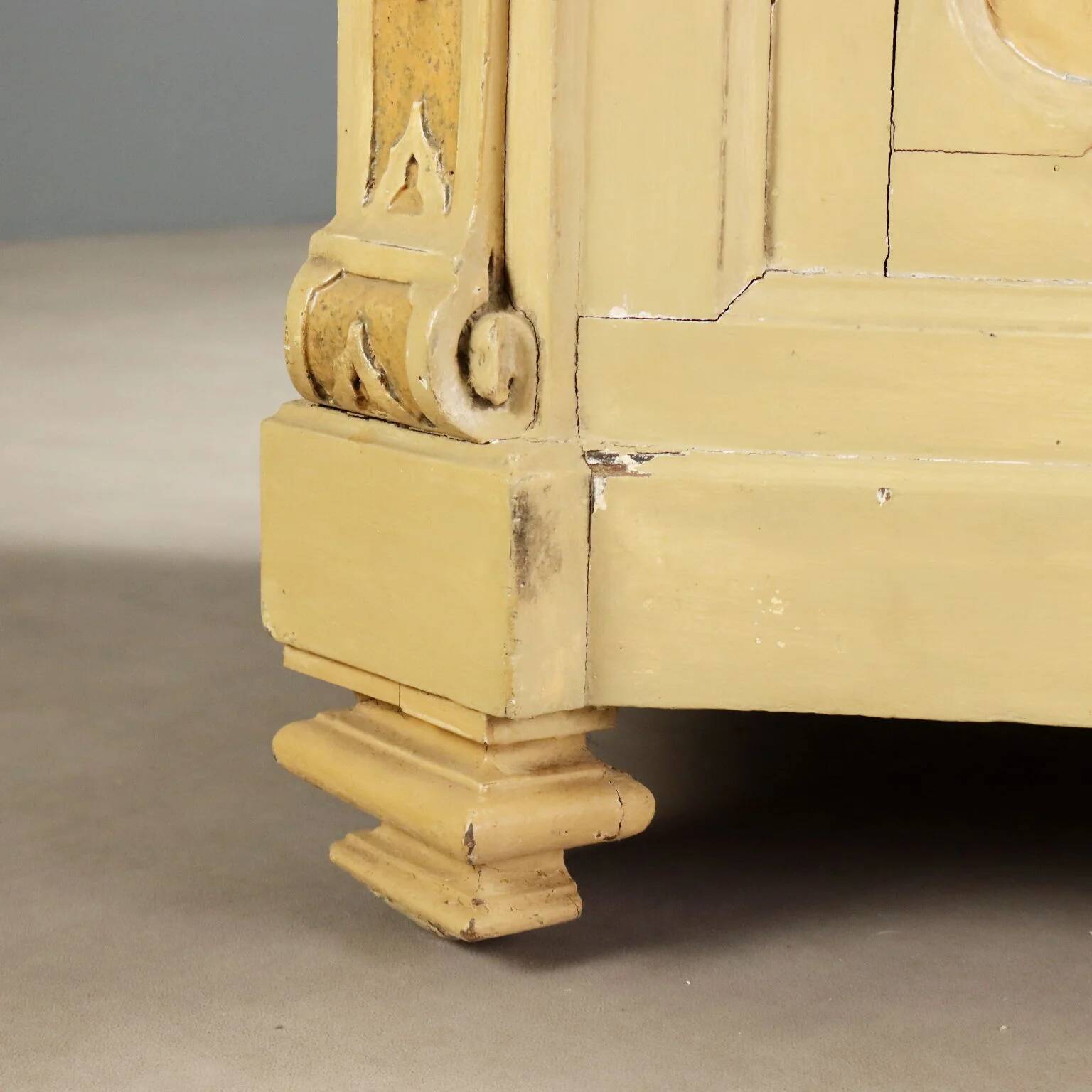Antique pharmacy counter in lacquered walnut, Italy, late 19th century.