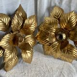 Pair of vintage Masca wall lights with golden flowers, 1970s