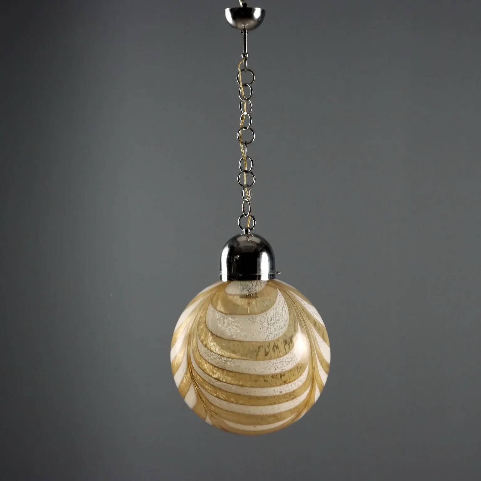 Vintage ceiling light in chrome metal and glass, design, Italy, 1960s