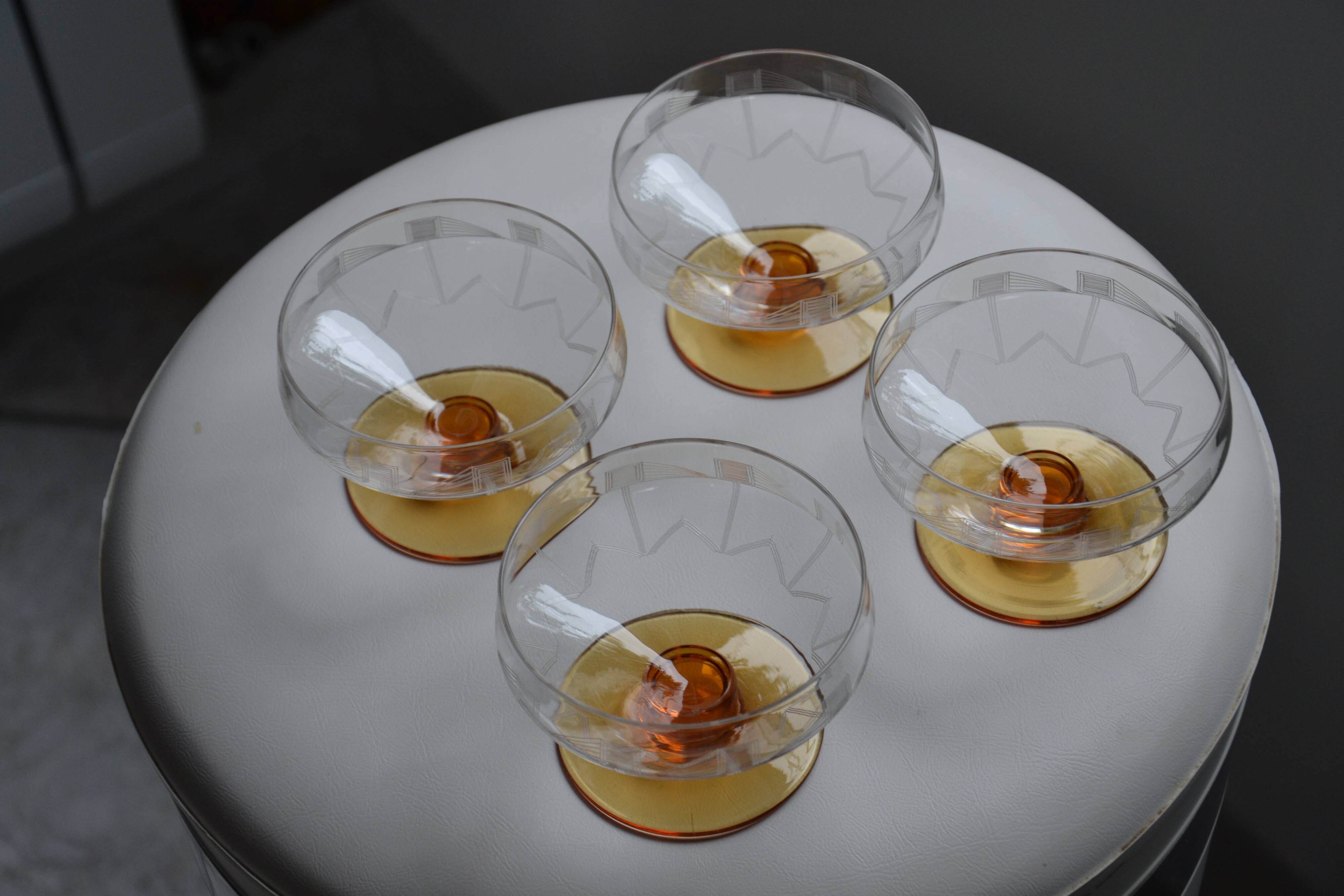 4 champagne glasses chiseled glass