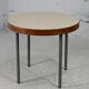 Side table tubular steel base, round top strapping wood, France, circa 1950