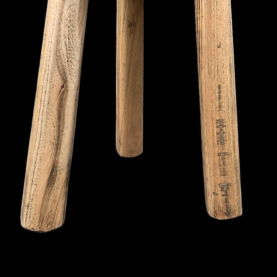 Antique brutalist tripod stool in solid wood