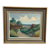 Huile sur panneau 'Vue sur la mer' par S. Palm, signée, vintage et encadrée 40 × 34 cm