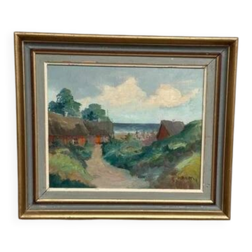 Oil on Panel 'Sea View' by S. Palm, Signed, Vintage & Framed 40 × 34 cm