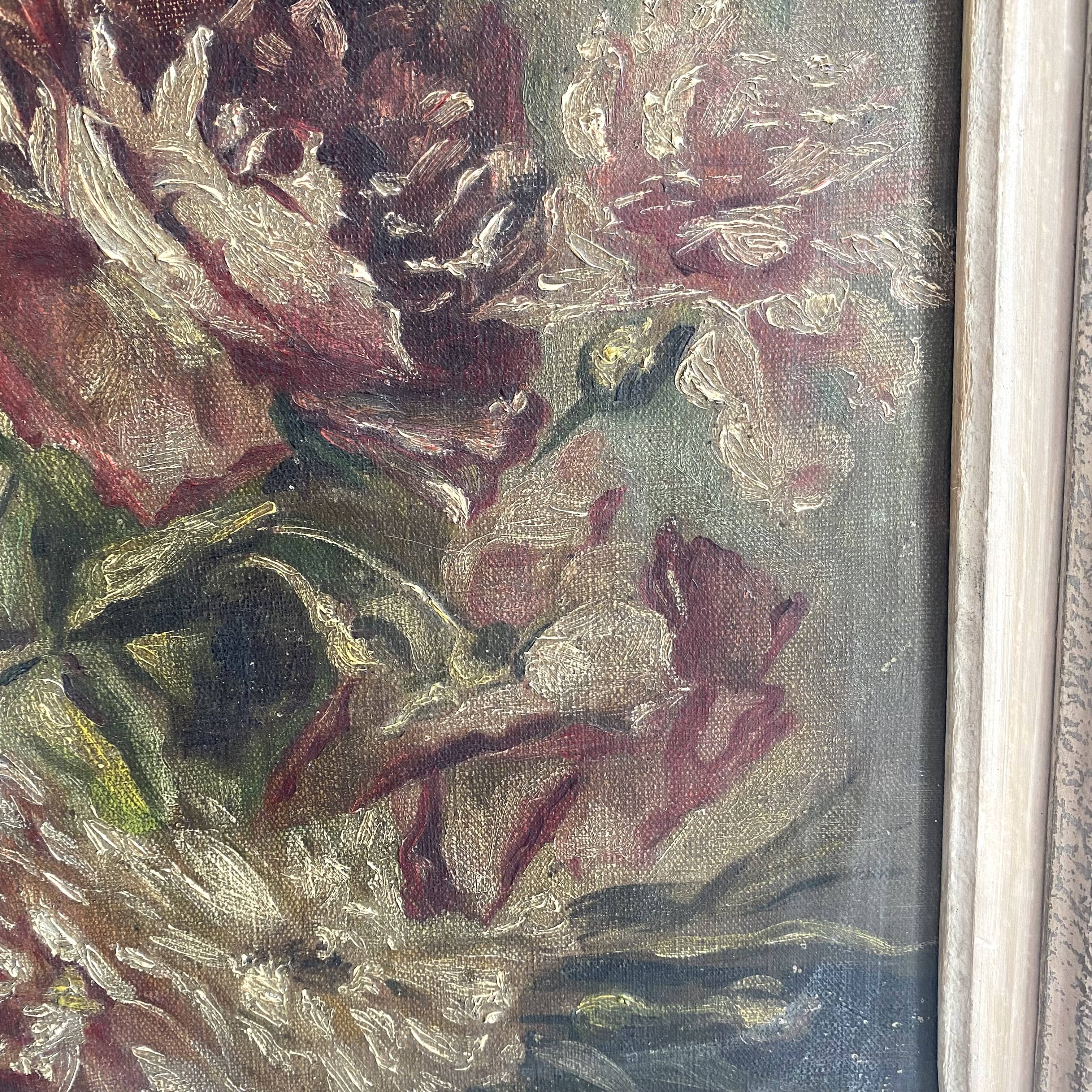 Flower painting, oil on canvas framed