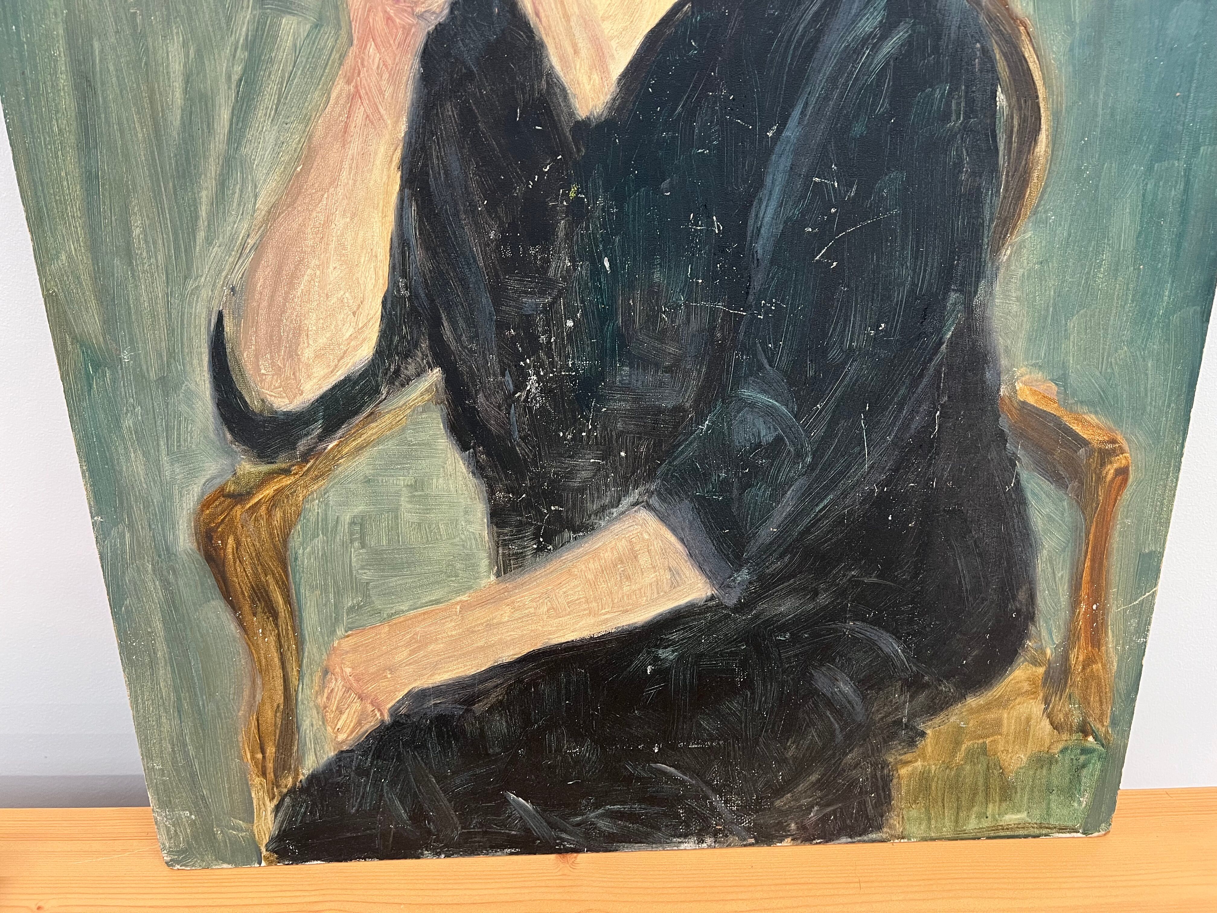 Huile sur bois, portrait de femme