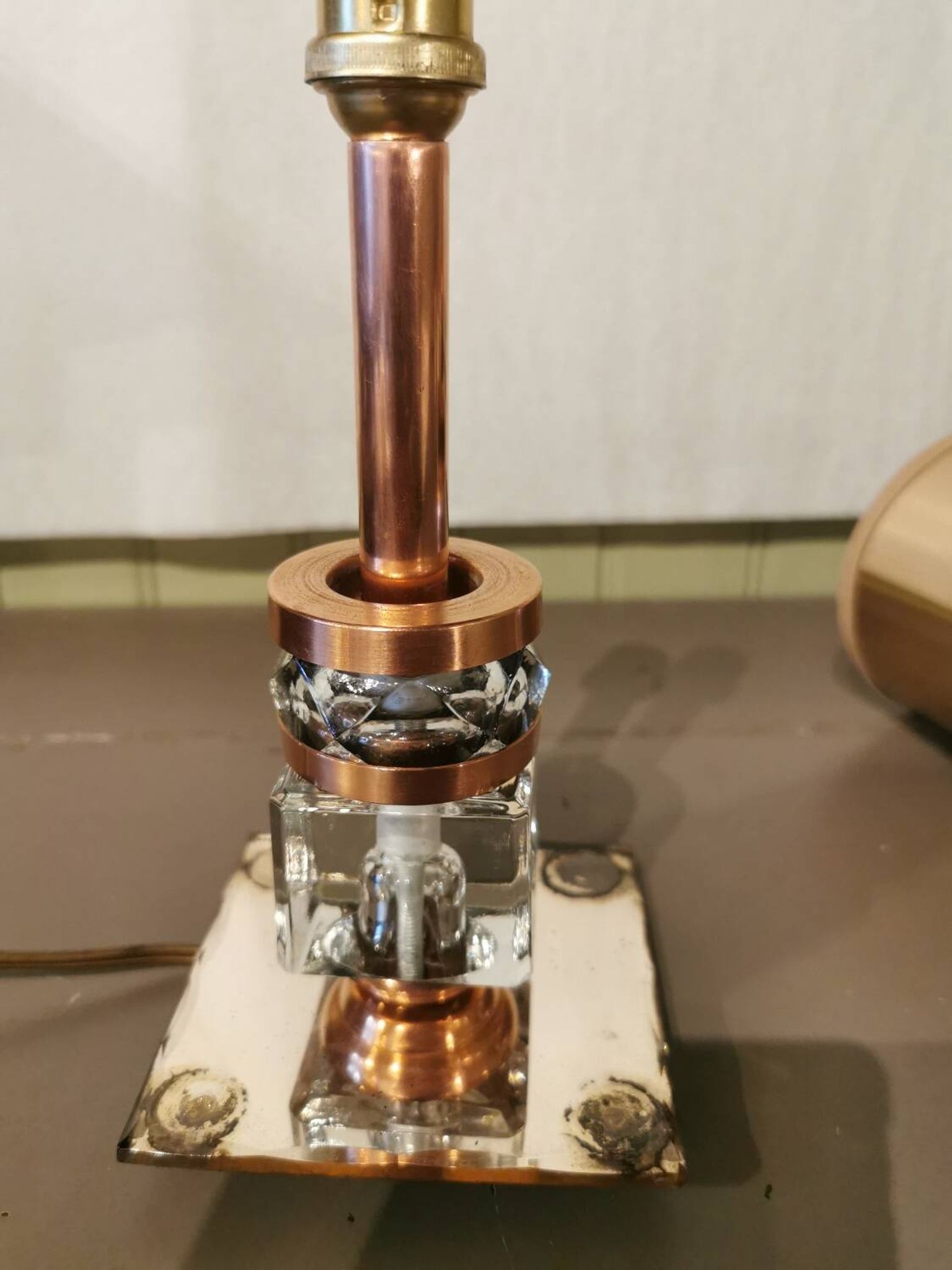 Art Deco mirror lamp, copper and glass
