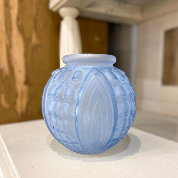 Blue Art Deco ball vase signed Stella