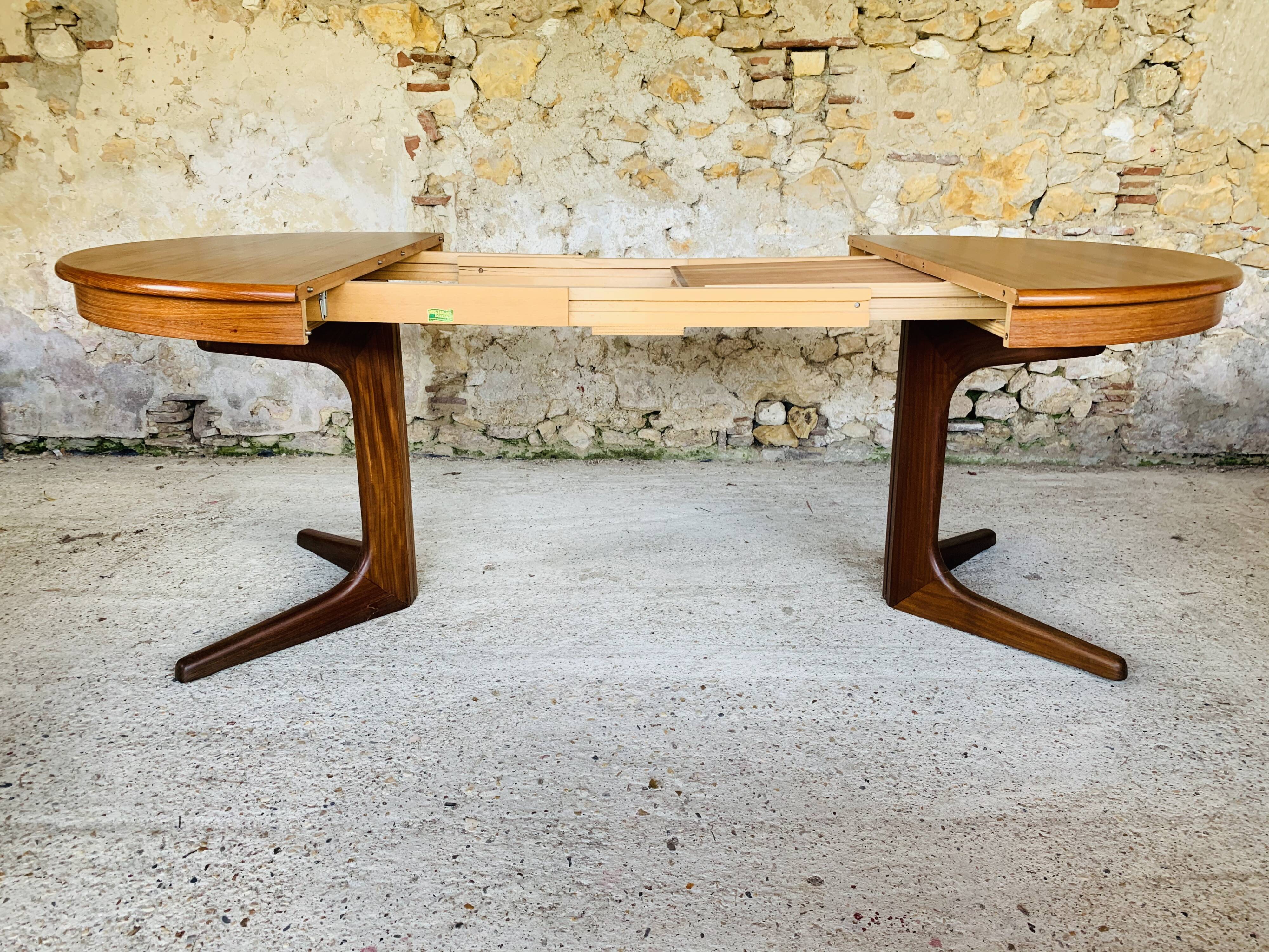 Extendable Scandinavian style dining table with double elongations by Maison Ducau, Circa 1970