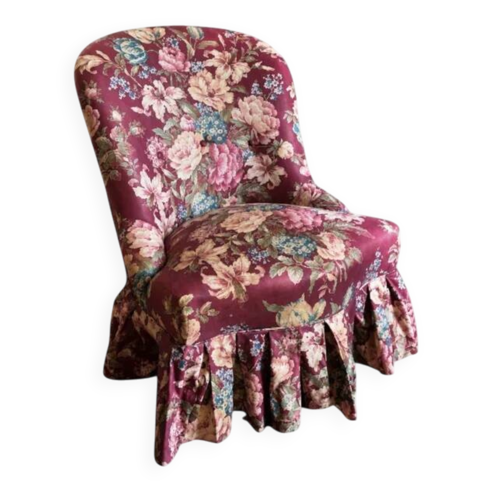 Antique floral upholstered armchair – traditional upholstery renovation.