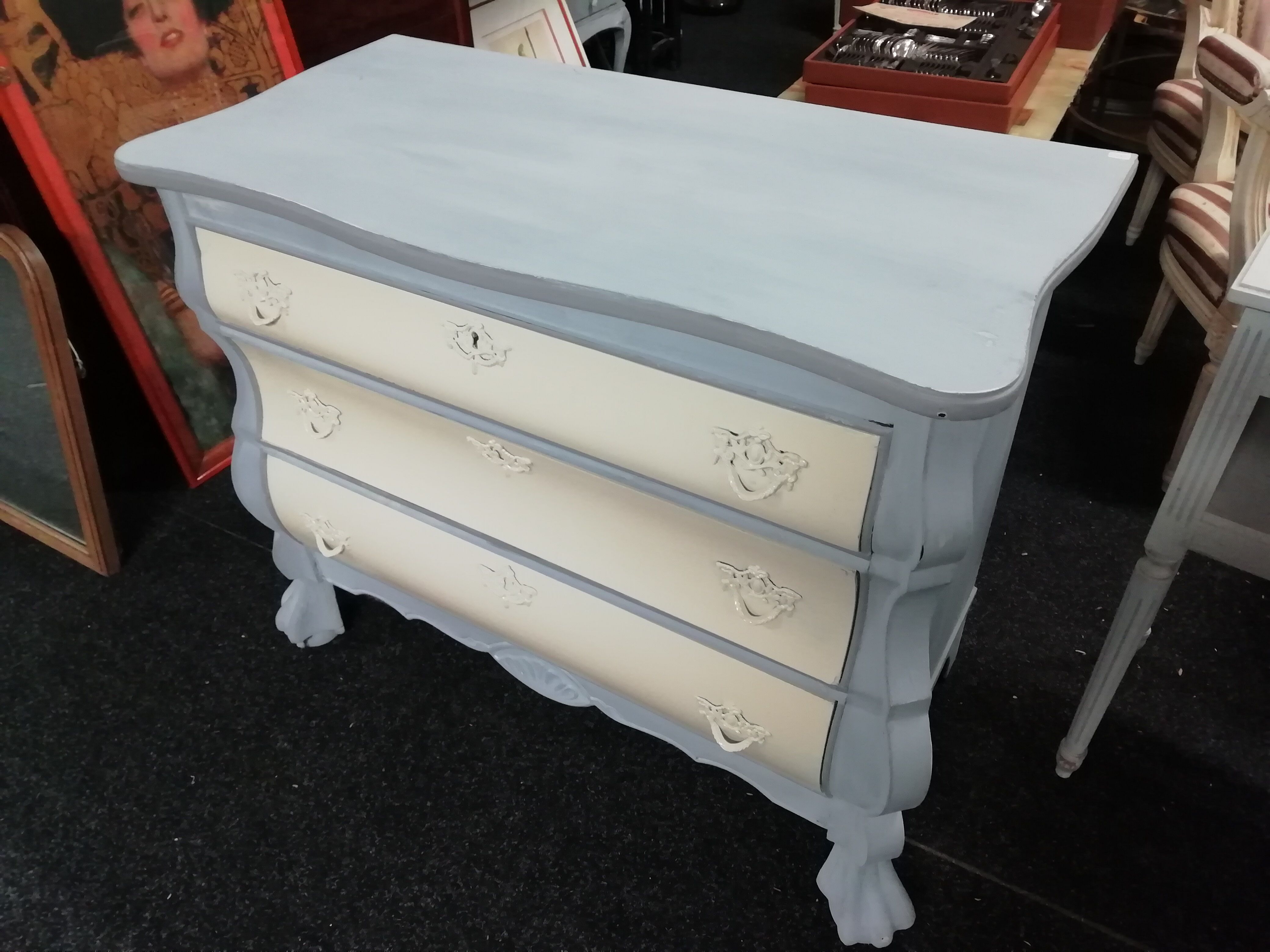 Chest of drawers 3 drawers painted patinated waxed