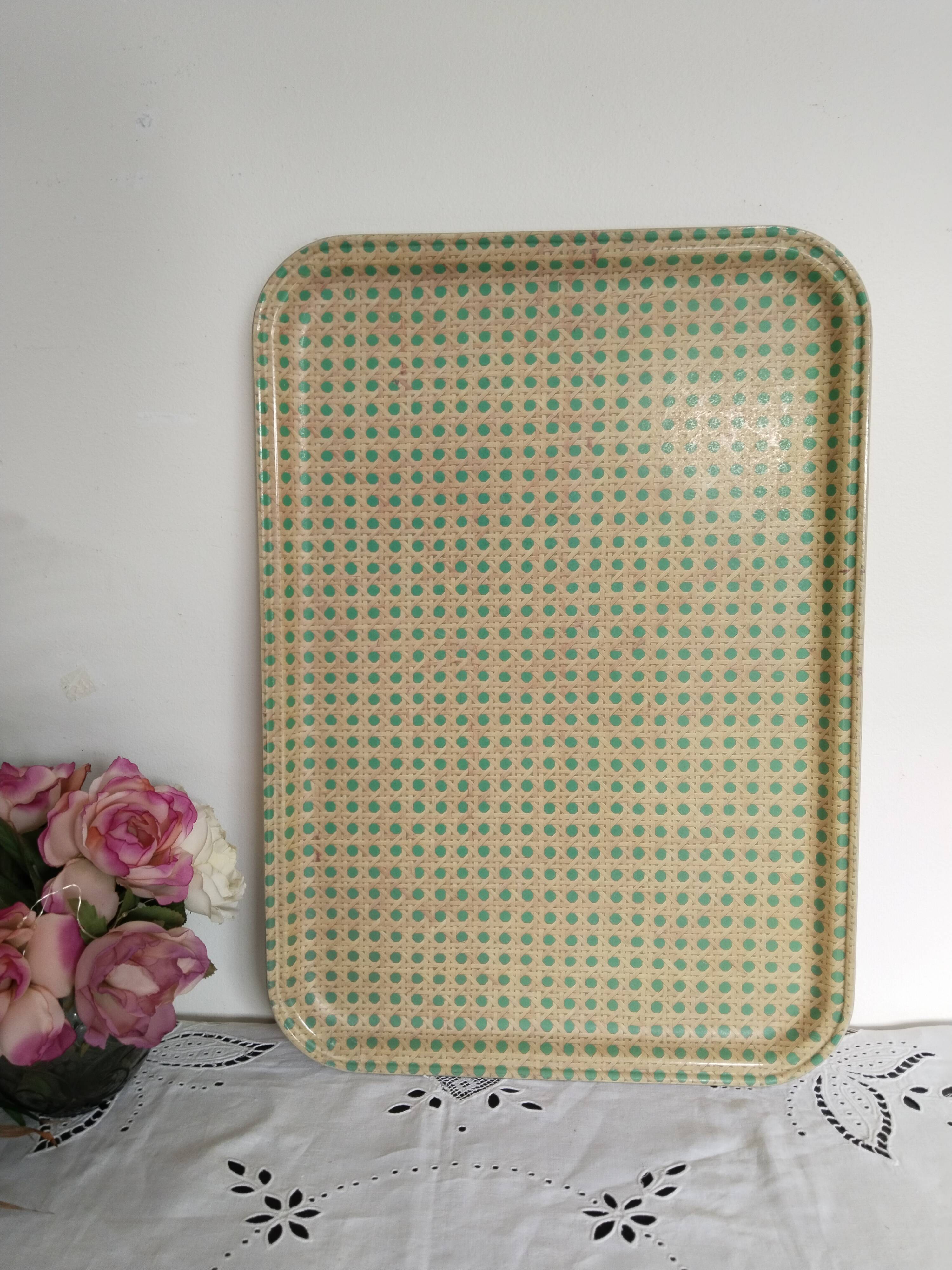 Vintage fiberglass tray, cane pattern