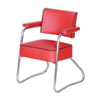 Restored Bauhaus Armchair, Mauser, G. Rohde, Chrome, Leather, Germany, 1930s