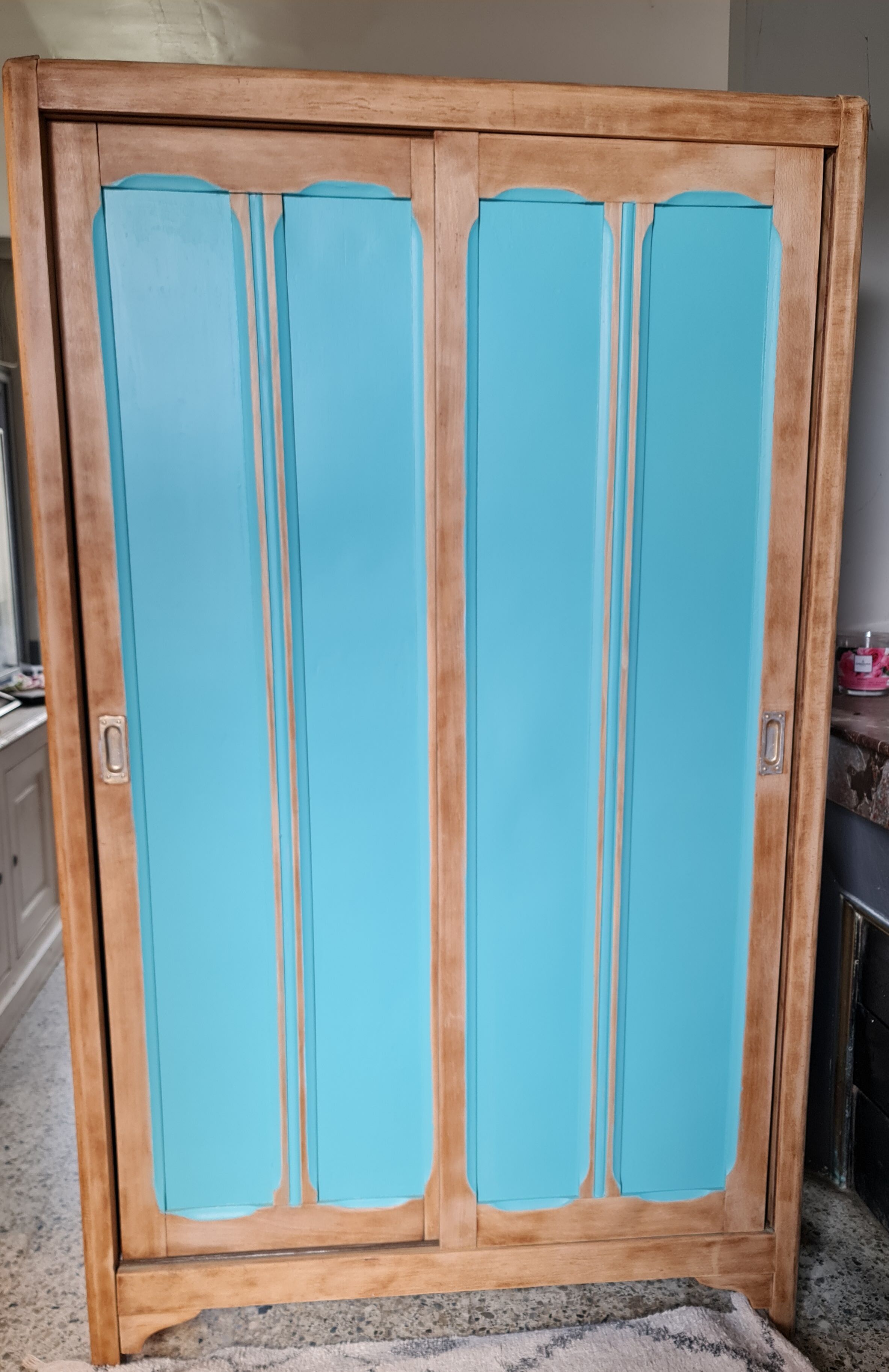 Parisian wardrobe door rising oak raw lagoon color raw interior ouate fabrics