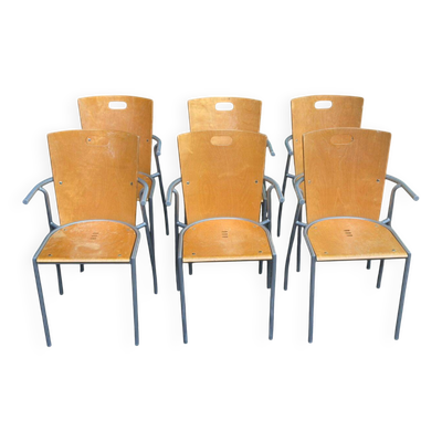 6 chaises scandinaves des années 90 en acier et bois clair ikea