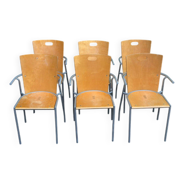 6 Scandinavian chairs from the 90s in steel and light wood from Ikea.