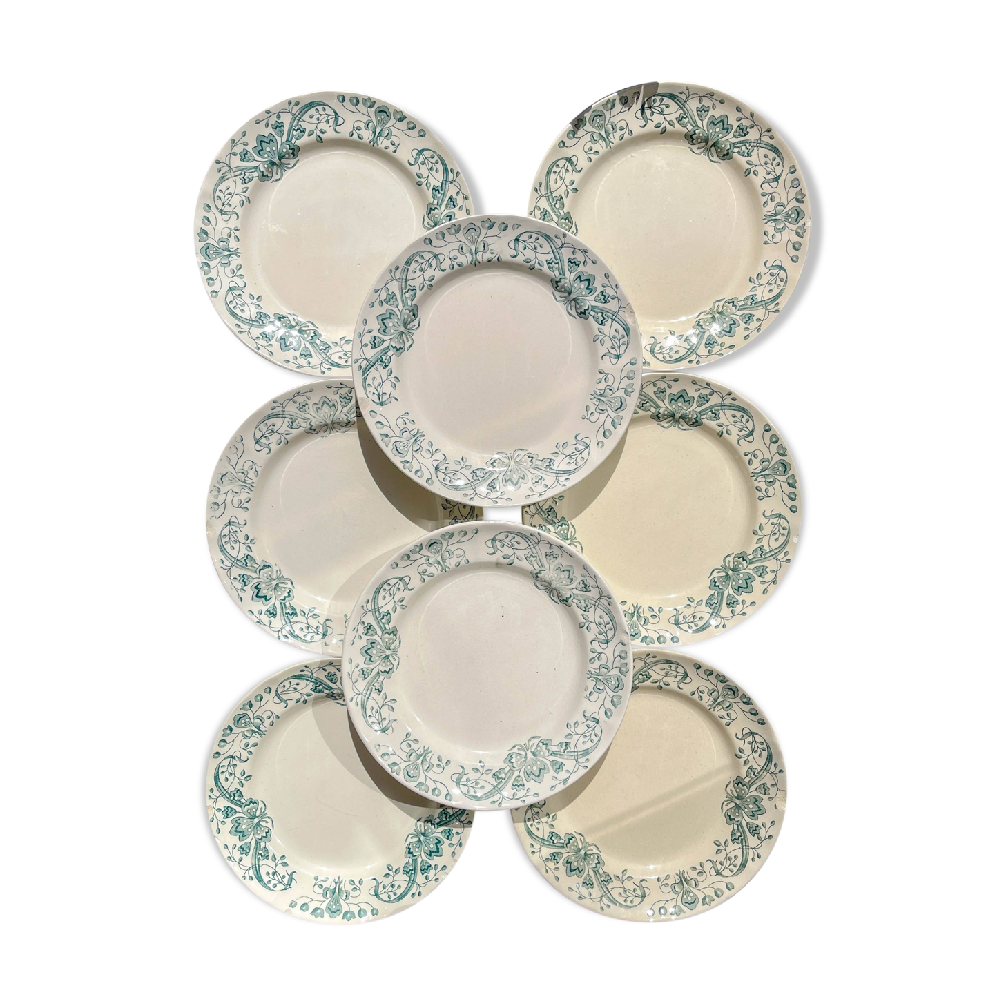 Set of 8 Antique Flat Plates "Figuig" Iron Earth – Longchamp 19th Century
