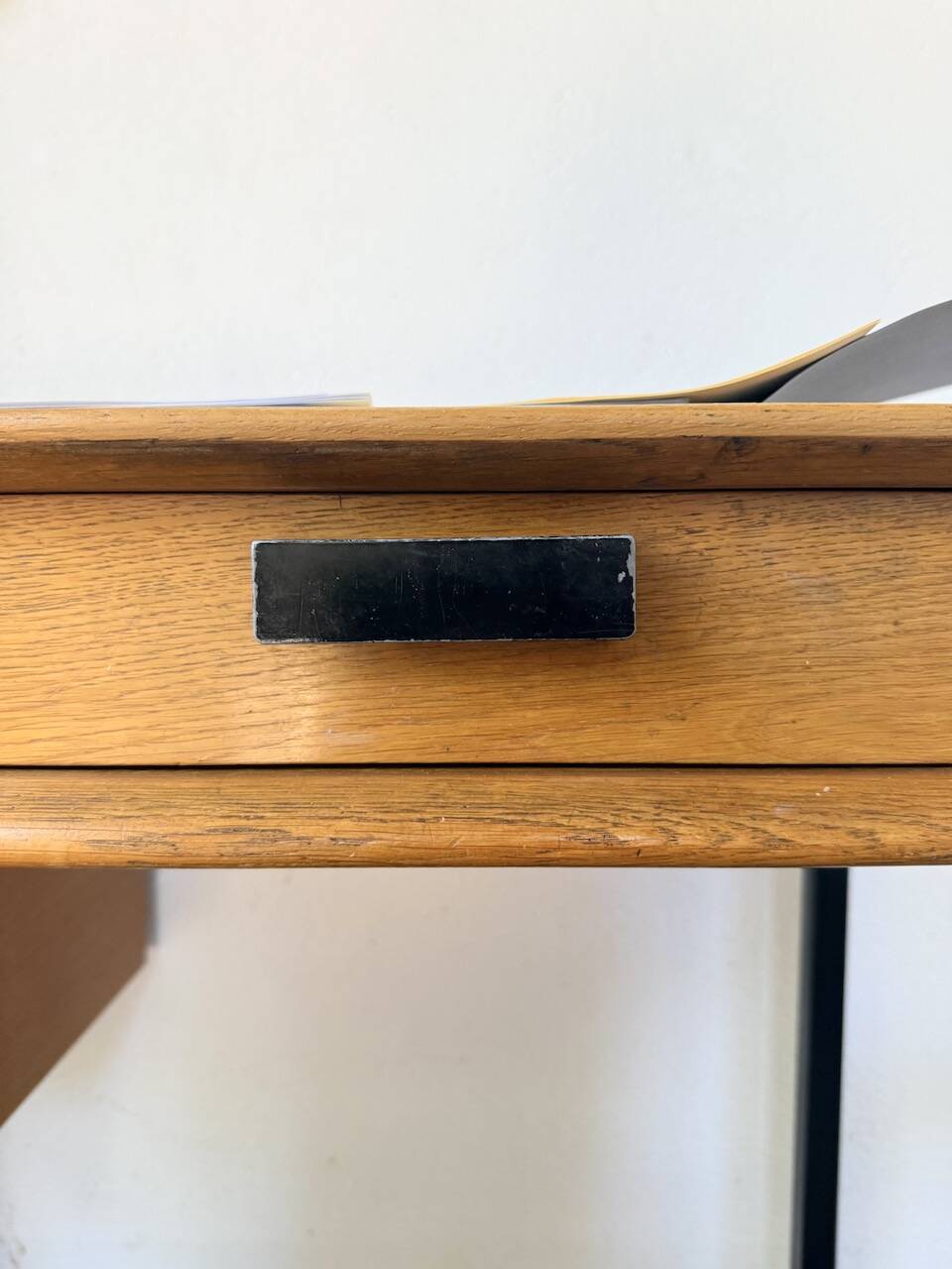 Modernist 50s oak metal desk