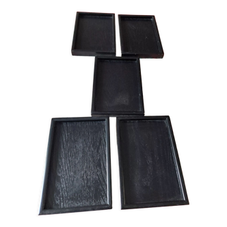Set of 5 used rectangular wooden serving trays