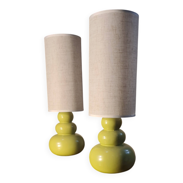 paire lampe de chevet ceram pomme 39x12 elec remis a neuf et abat jour styl