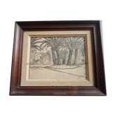 Ancien tableau, dessin à l'encre signé , les palmiers