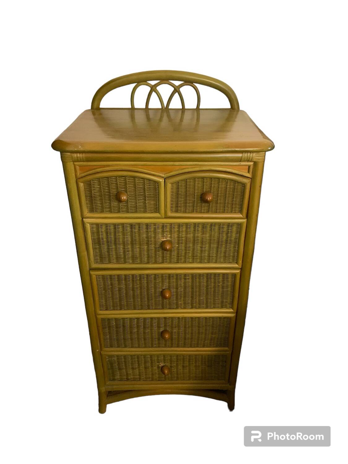 Chiffonier furniture with drawers rattan green wood