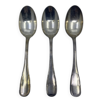 Set of 3 silver-plated dessert spoons with a pinched thread pattern.