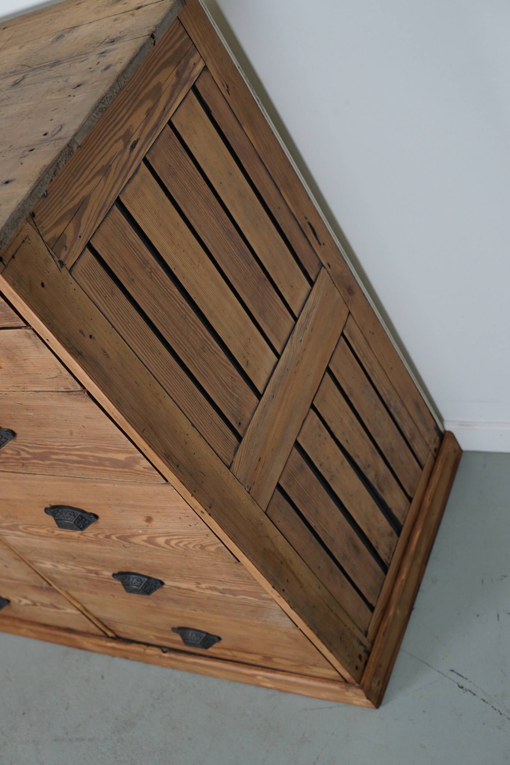 Antique Rustic German Pine Apothecary Cabinet / Bank of Drawers, 1900s