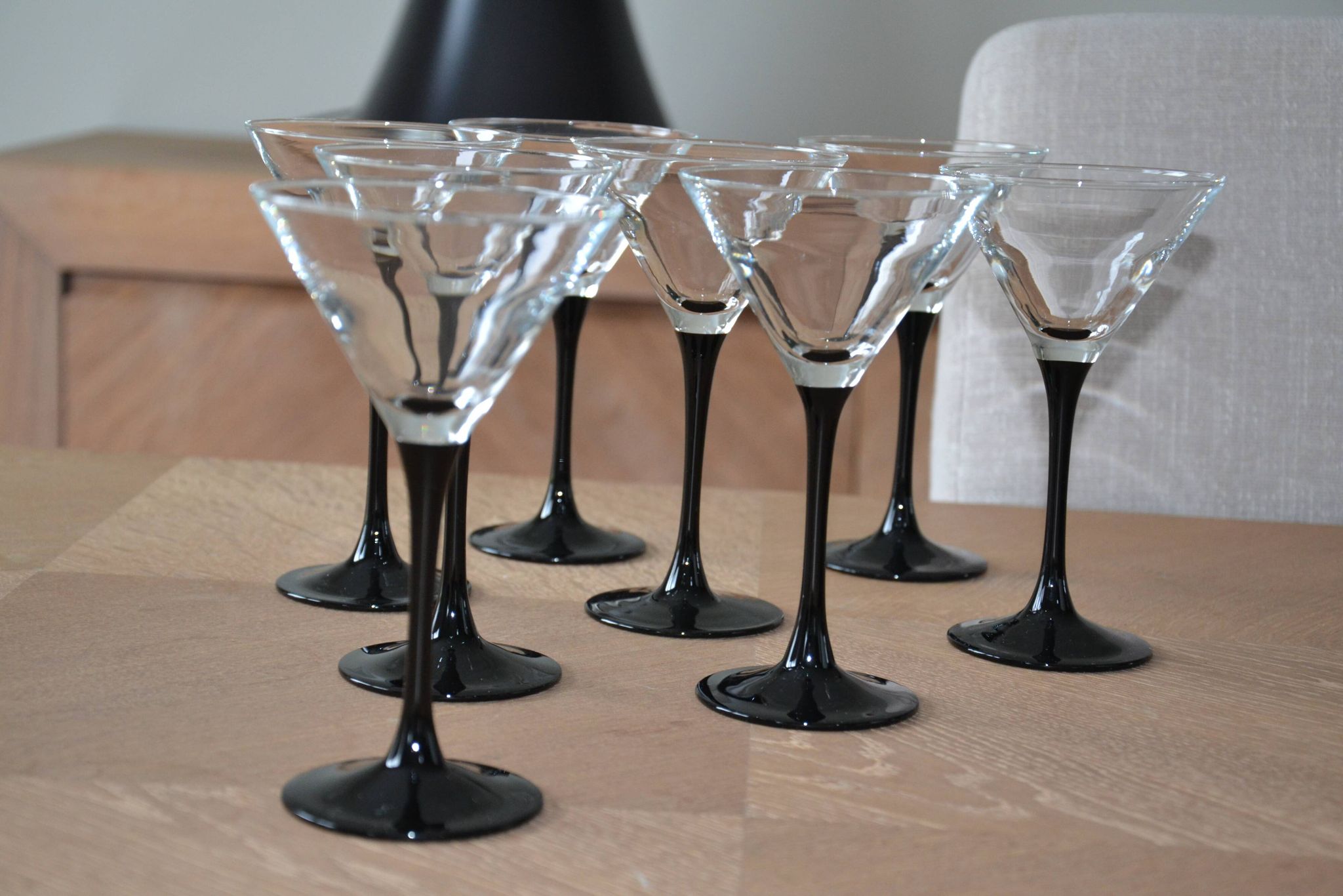 8 Vintage Black Stemmed Cocktail/Martini Glasses