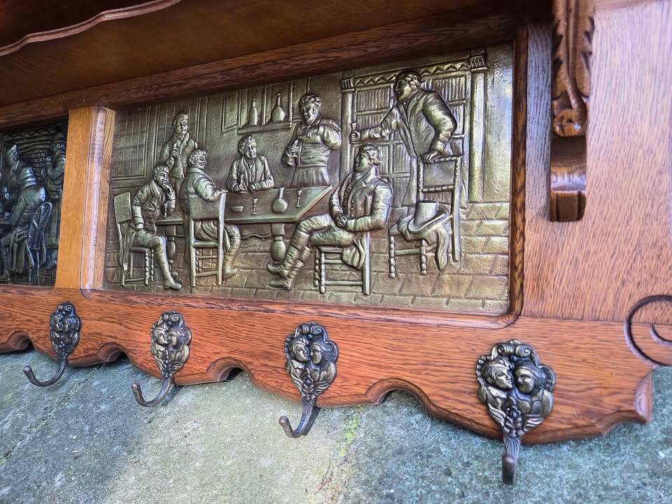 Antique French Oak and Brass "Tavern" Pot Rack, Circa 1880.